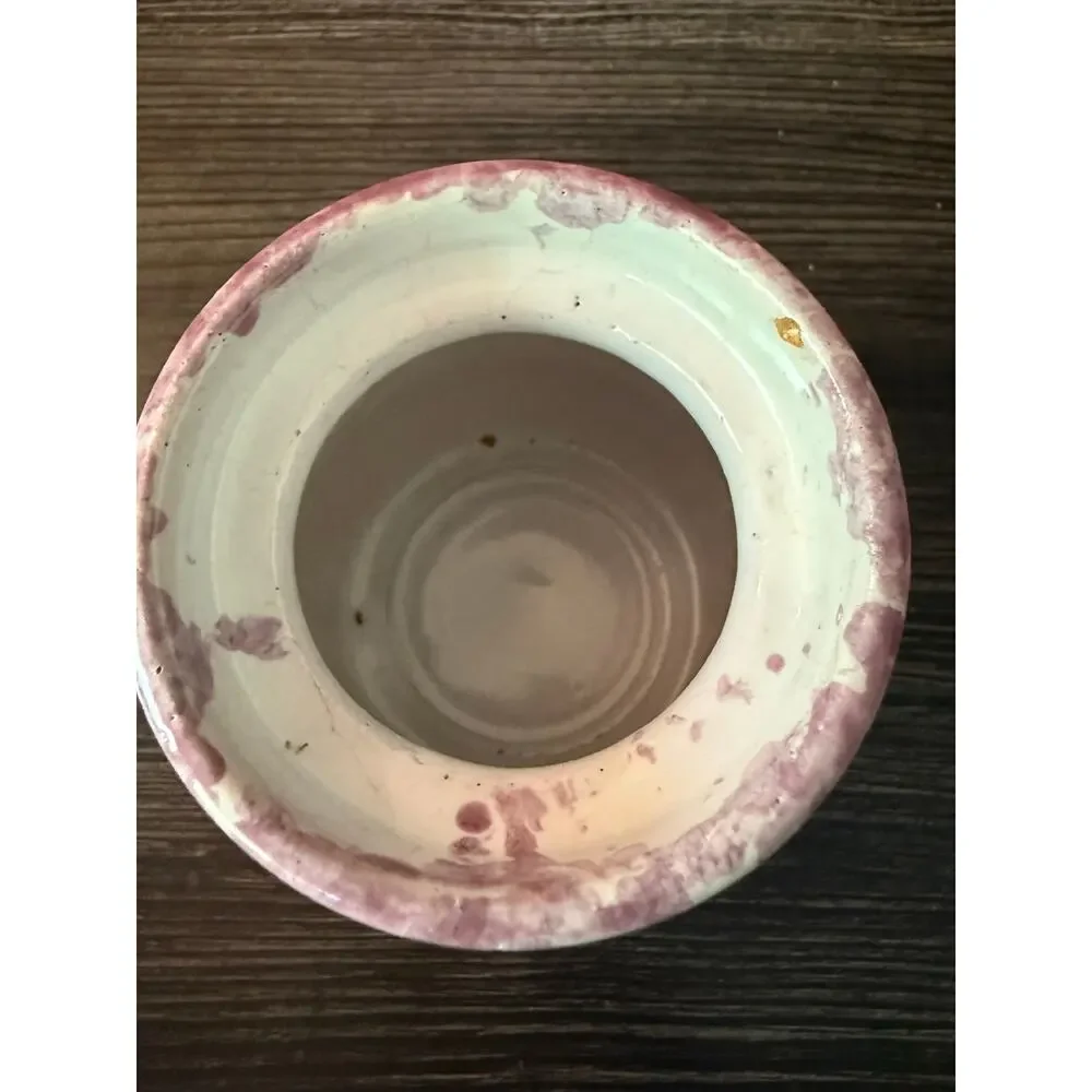 Vintage Handmade Pottery Rose Spongeware Glaze Sugar Bowl